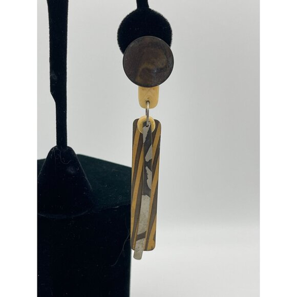 Pierced Post Dangle Earrings  Abstract Circle Rectangles - Picture 2 of 7